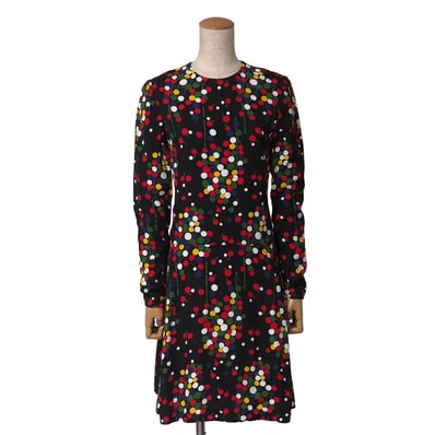 ■美品■SAINT LAURENT PARIS サンローランパリ ワンピース サイズ34 シルク ドット 総柄 ミディアム丈 フランス製 ブランド古着【中古】20261024/RB1370