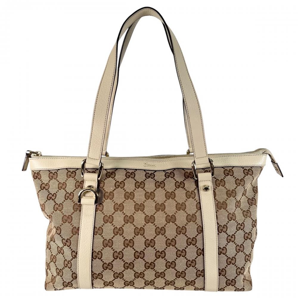 GUCCI グッチ トートバッグ アビートートバック モノグラム 肩掛け 141470 GGキャンバス    ベージュ ブラウン 茶 ゴールド金具 レディース【中古品】