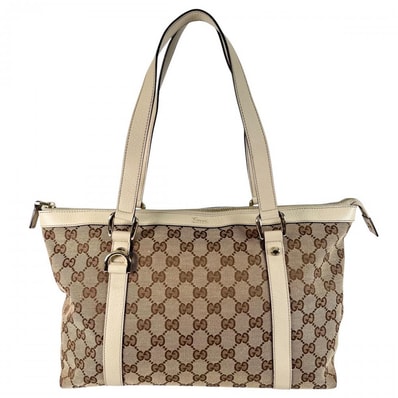 GUCCI グッチ トートバッグ アビートートバック モノグラム 肩掛け 141470 GGキャンバス ベージュ ブラウン 茶 ゴールド金具 レディース【中古品】