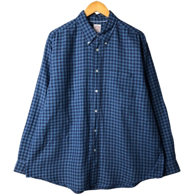 古着 ブルックスブラザーズ Brooks Brothers Est.1818 チェック柄 長袖 リネン ボタンダウンシャツ メンズXL相当/eaa595881