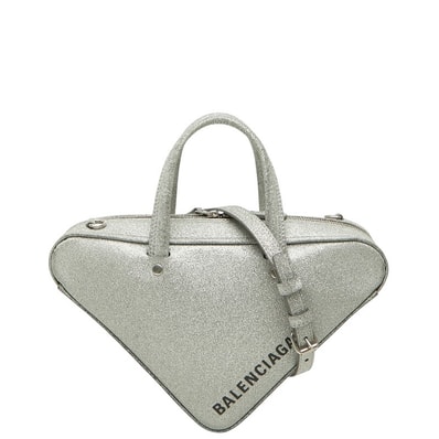 バレンシアガ トライアングル ダッフル ハンドバッグ ショルダーバッグ 2WAY 531048 シルバー レザー レディース BALENCIAGA 【中古】