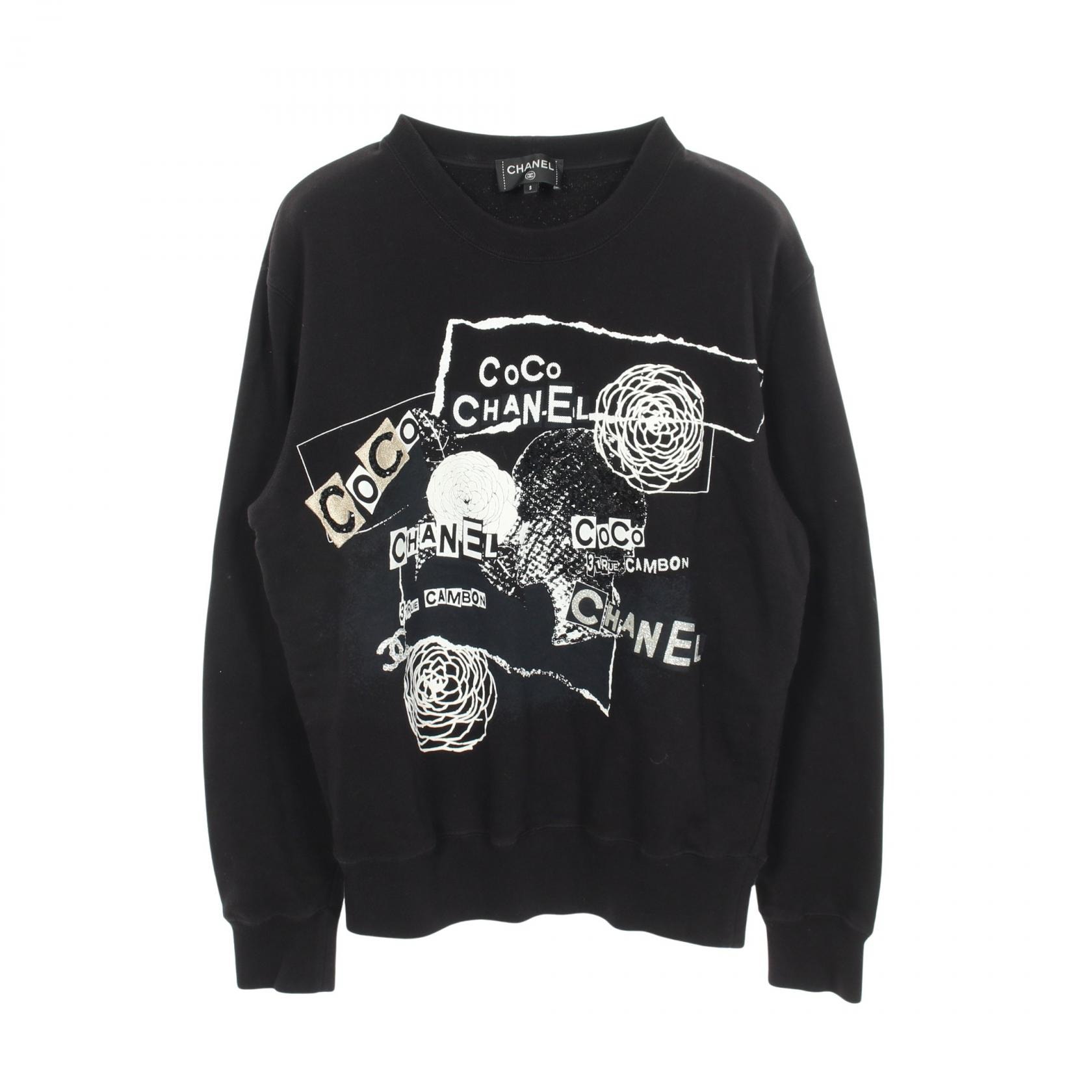 シャネル CHANEL グラフィティロゴ カメリア スパンコール スウェット 衣料品 トップス コットン レディース ブラック系 P63298K48933 【中古】