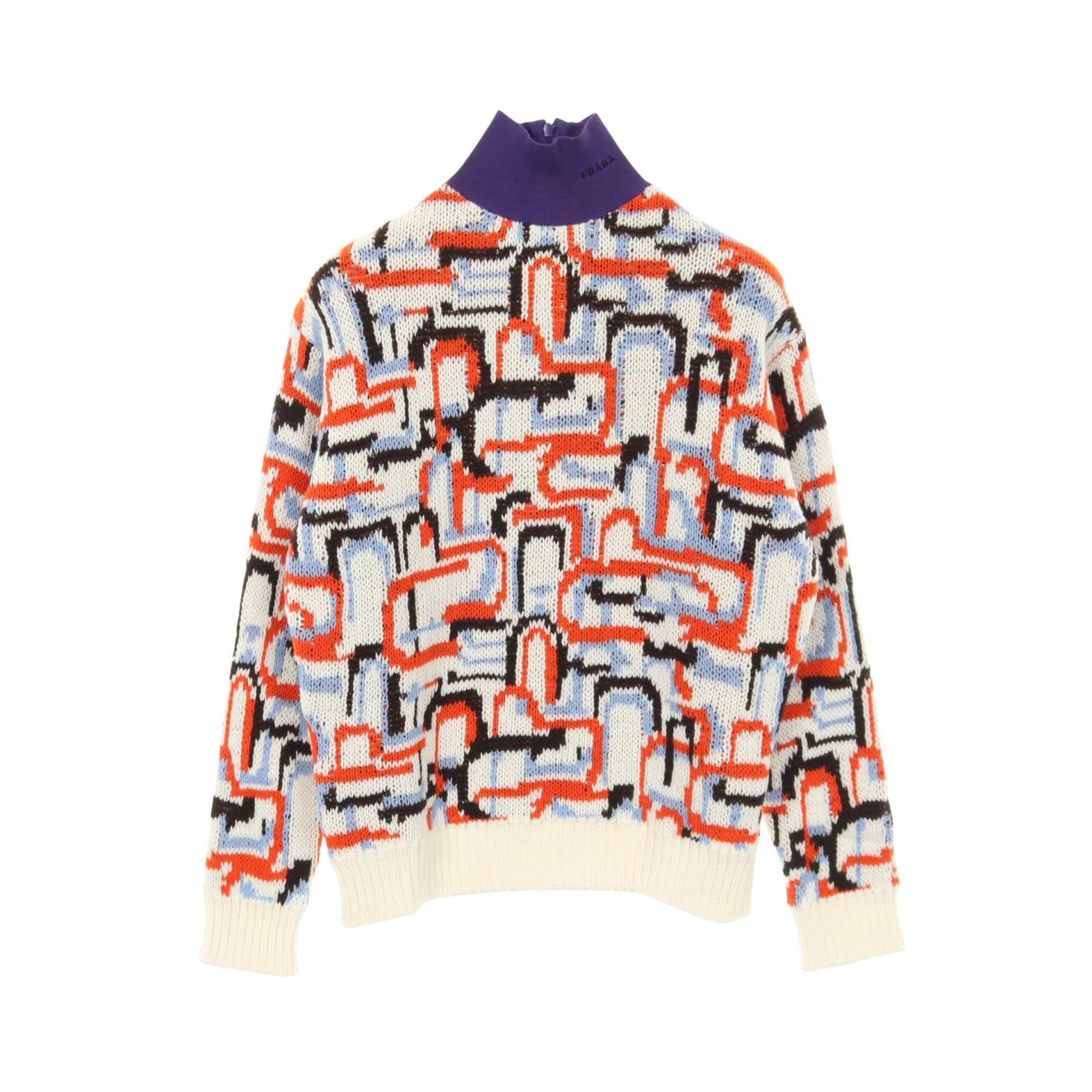プラダ PRADA geometric motif ニット 衣料品 トップス ウール カシミヤ コットン レディース ホワイト系 / マルチカラー P26474 【中古】