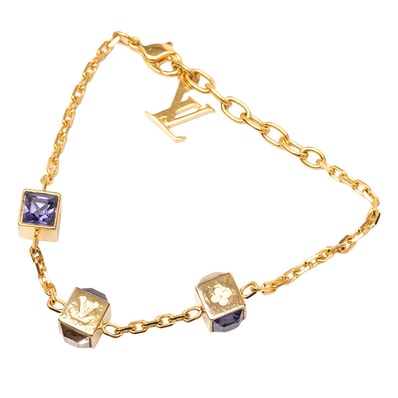 ルイ ヴィトン ブラスレ ギャンブル ブレスレット M65209 ゴールド パープル メッキ スワロフスキー レディース LOUIS VUITTON 【中古】