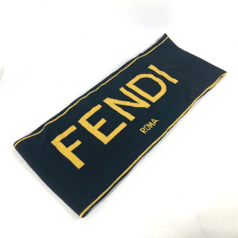 フェンディ FENDI ロゴ バイカラー マフラー ウール ブラック