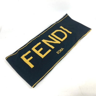 フェンディ FENDI ロゴ バイカラー マフラー ウール ブラック