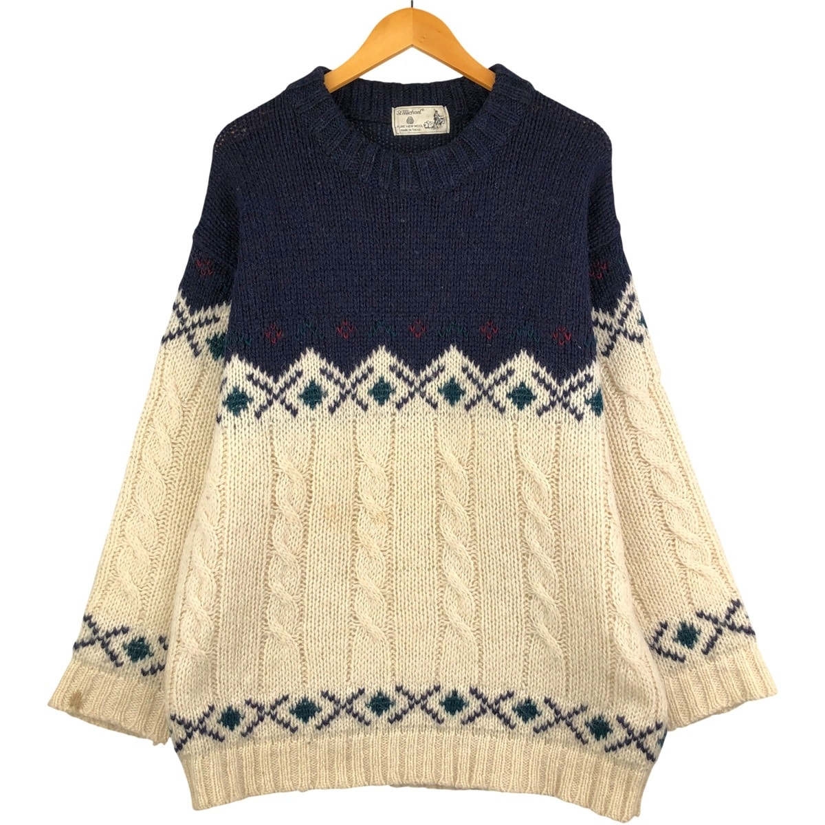 古着 セントマイケル St Michael 総柄 ケーブル編み モックネック フィッシャーマン アランニットセーター 英国製 メンズL相当 ヴィンテージ/eaa594394