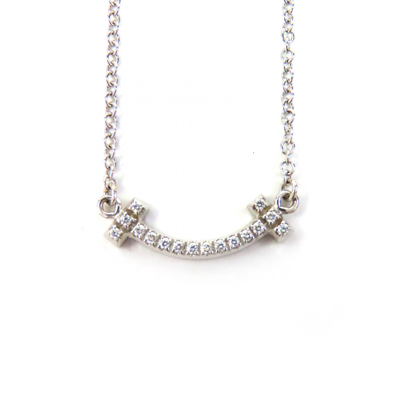 極美品 ティファニー Tスマイル ペンダント K18WG ダイヤモンド