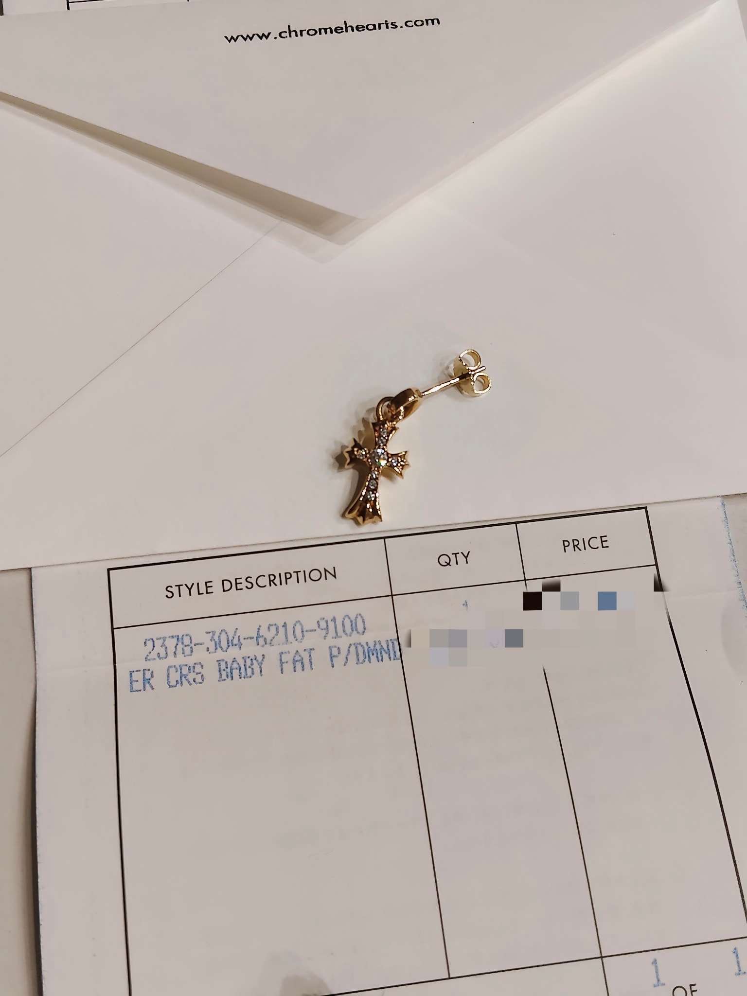 Chrome Hearts 22K CH Cross Baby Fat Earrings w/ Diamond Pave (CH Specification) "Gold"