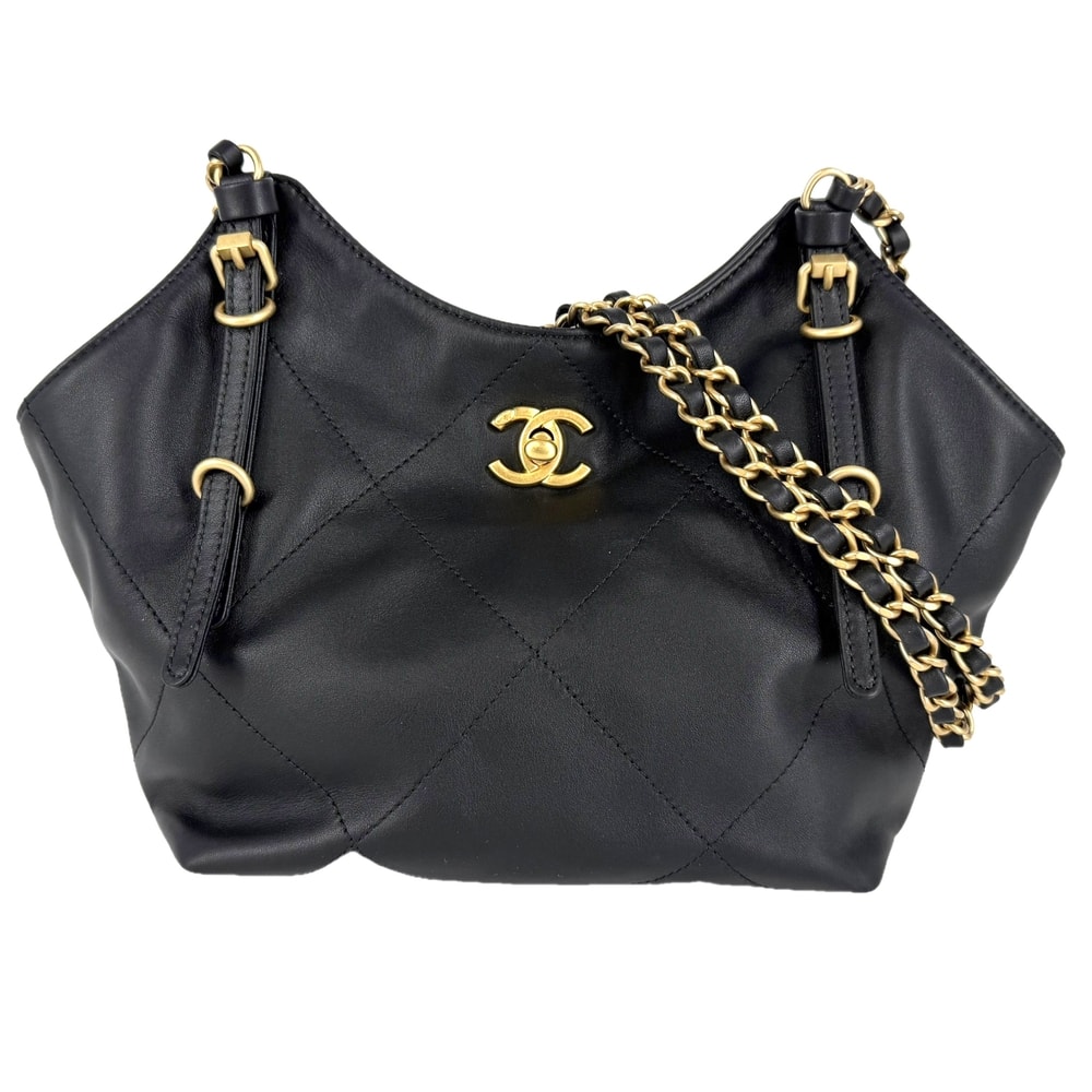 CHANEL シャネル ハンドバッグ スモール ショッピングバッグ ココマーク ターンロック AS6015 レザー ブラック 黒 ゴールド金具 レディース 美品【中古品】