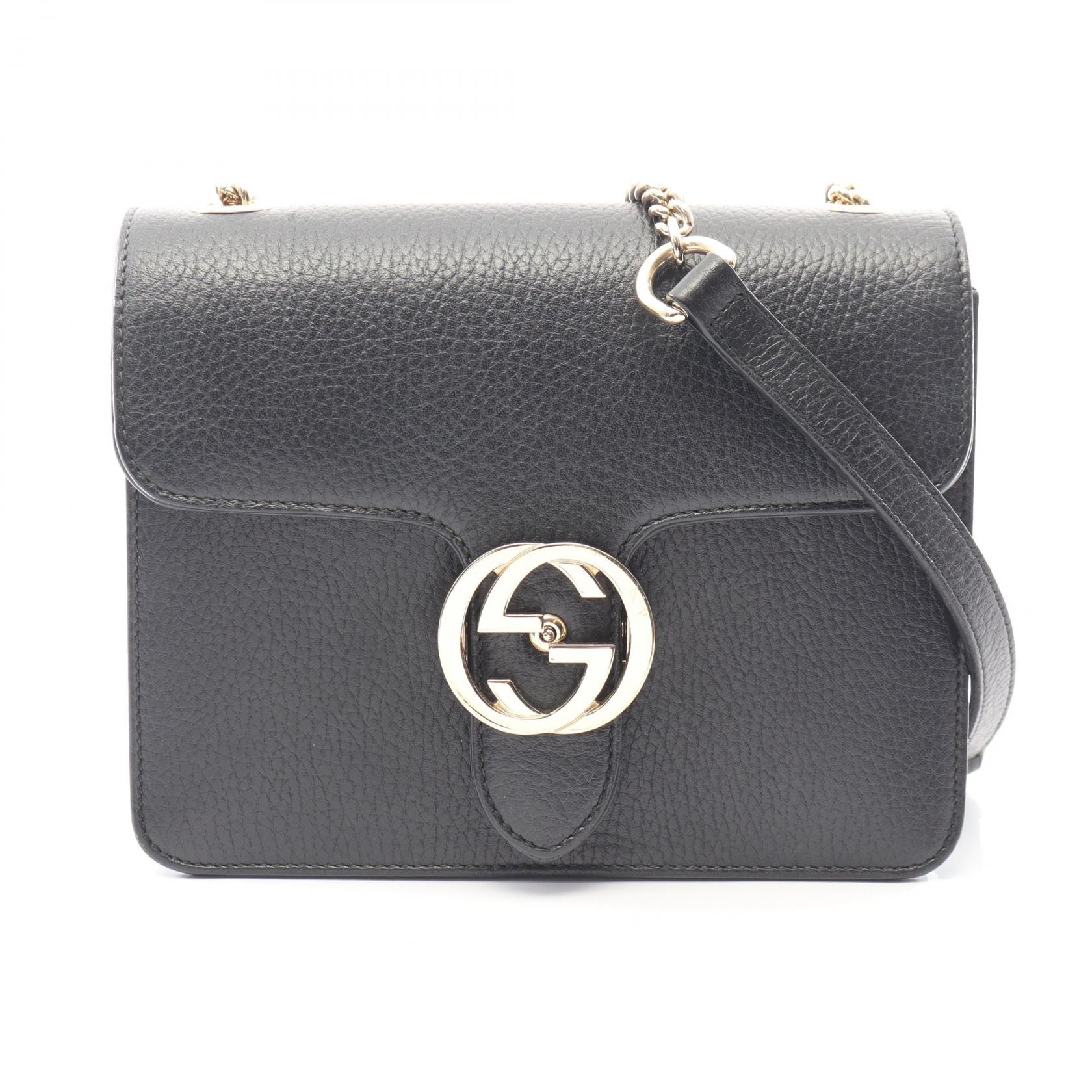 グッチ GUCCI インターロッキングG ショルダーバッグ バッグ レザー レディース ブラック系 510304 【中古】
