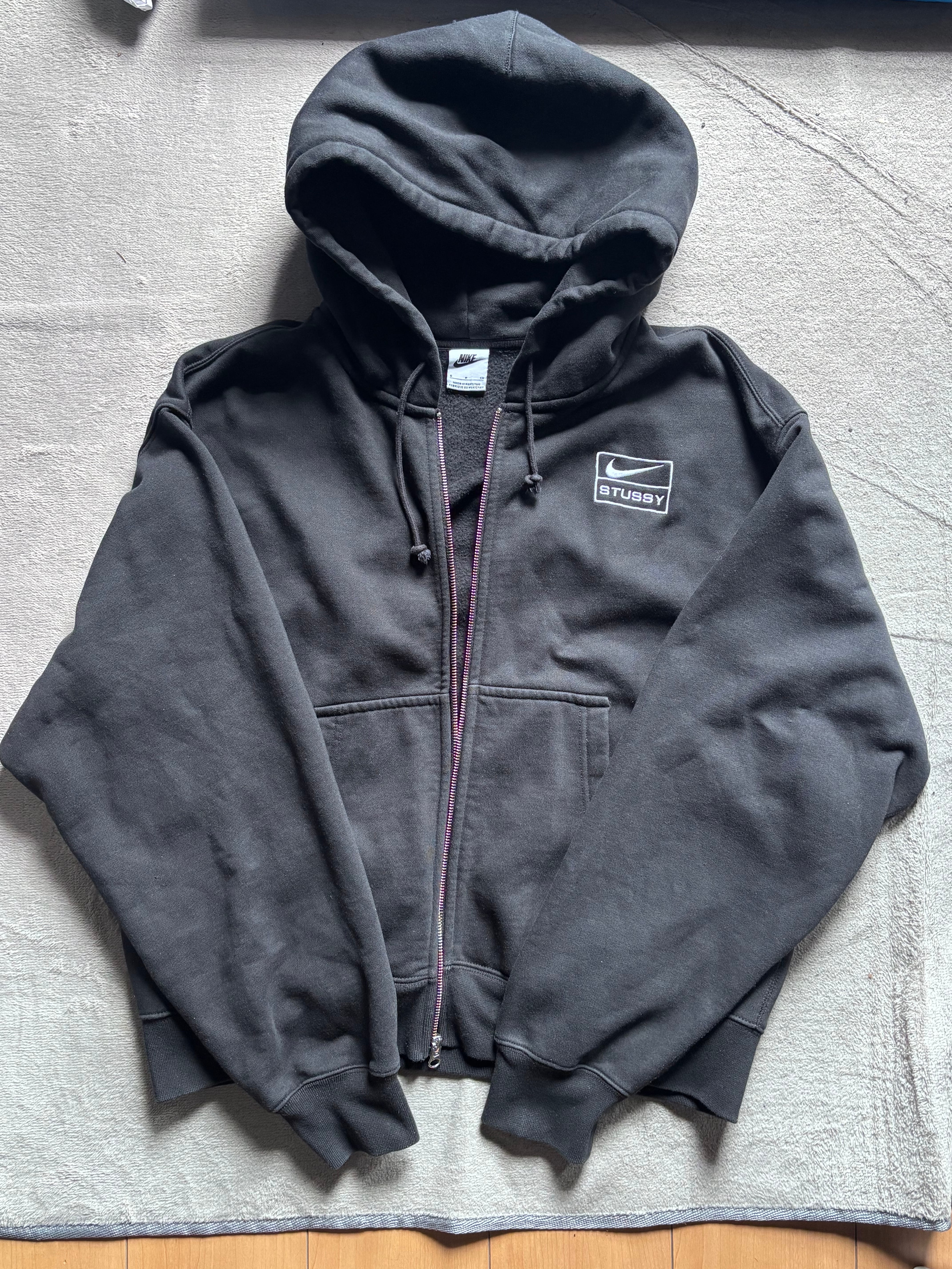 Stussy x Nike Stone Washed Fleece Zip Hoodie "Black" (US Size) FJ9175-010 