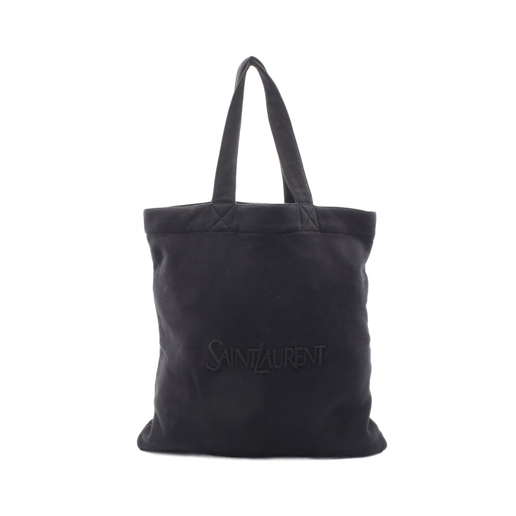 サンローランパリ SAINT LAURENT PARIS ロゴ刺繍 フリース トートバッグ バッグ コットン レディース ブラック系 【中古】