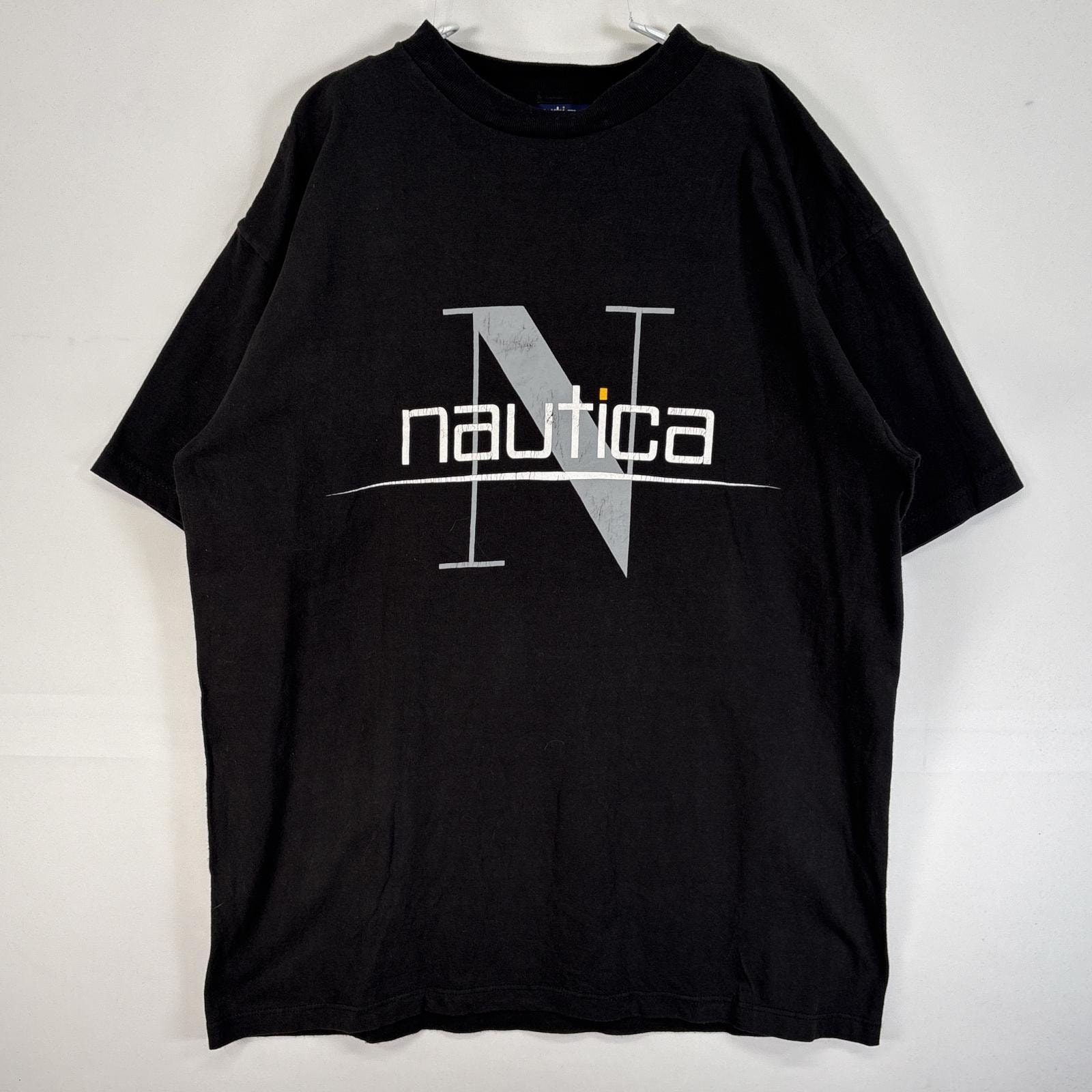 古着 90's/90年代 ノーティカ NAUTICA 半袖Tシャツ 肉厚 USA製 プリント ロゴ S  ブラック メンズ