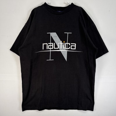 古着 90's/90年代 ノーティカ NAUTICA 半袖Tシャツ 肉厚 USA製 プリント ロゴ S ブラック メンズ