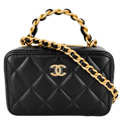 CHANEL シャネル 2WAY マトラッセ ココマーク ミニハンドバッグ チェーンショルダーバッグ 肩掛け 斜め掛け バニティ ラムスキン ブラック 黒 アンティークゴールド金具 レディース 美品【中古品】