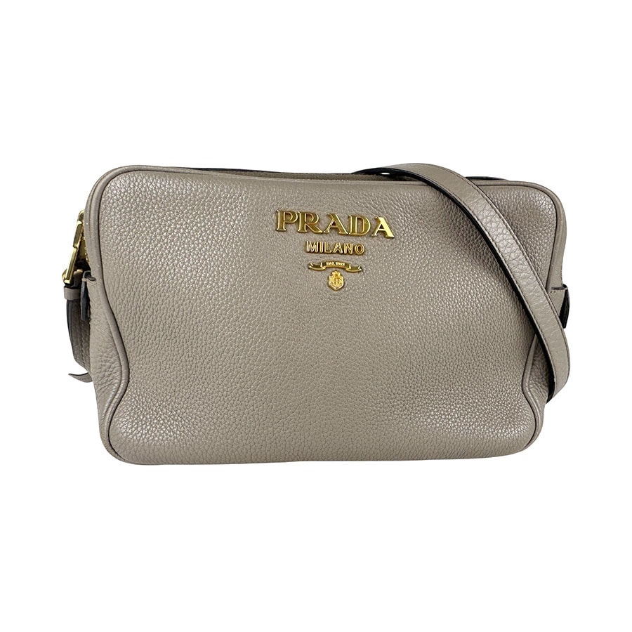 プラダ PRADA ショルダーバッグ 2Wayバッグ レザー/キャンバス グレー ゴールド レディース【中古】 z7205