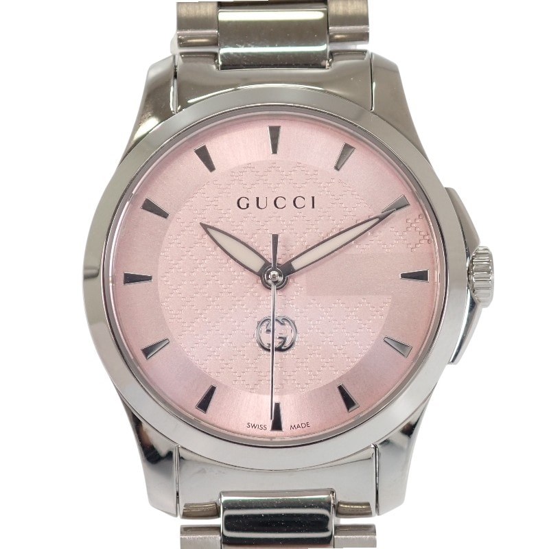 グッチ GUCCI Gタイムレス YA1265047 腕時計 ステンレススチール ピンク シルバー クオーツ ピンク文字盤 シルバー金具 レディース【中古】【SAランク】