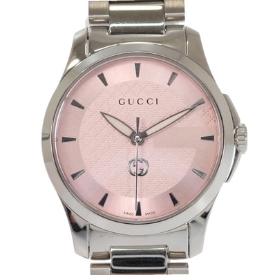 グッチ GUCCI Gタイムレス YA1265047 腕時計 ステンレススチール ピンク シルバー クオーツ ピンク文字盤 シルバー金具 レディース【中古】【SAランク】