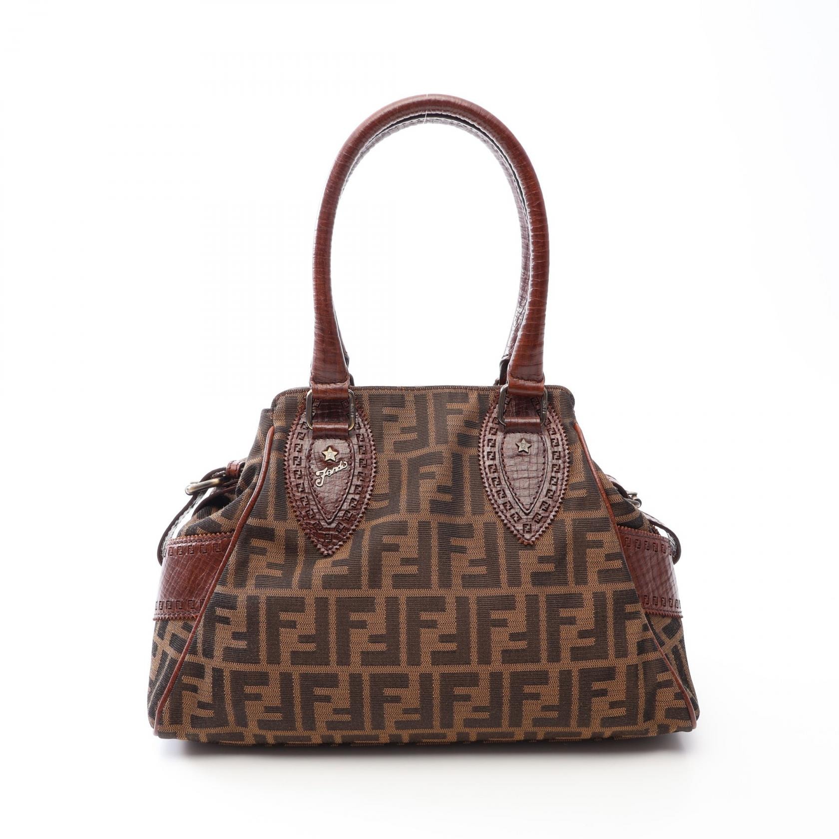 フェンディ FENDI エトニコ ズッカ ハンドバッグ バッグ キャンバス レザー レディース ブラウン系 【中古】