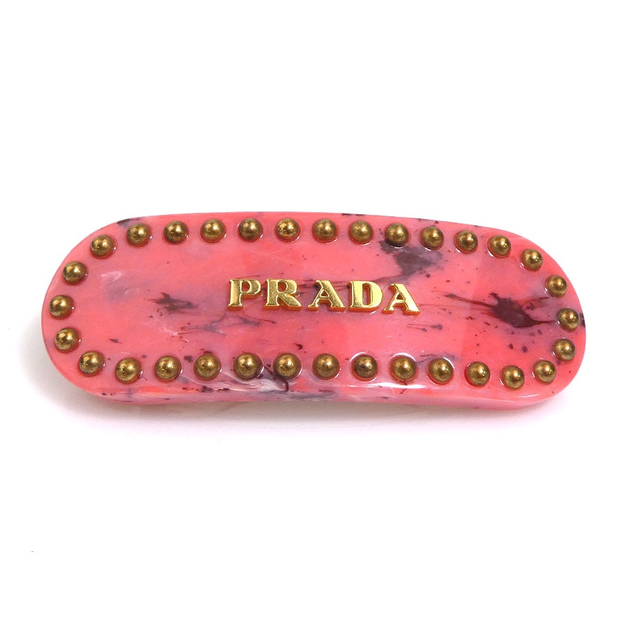 プラダ PRADA バレッタ レジン/メタル ピンク/ゴールド レディース【中古】 e61920j