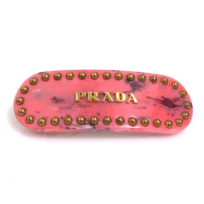 プラダ PRADA バレッタ レジン/メタル ピンク/ゴールド レディース【中古】 e61920j