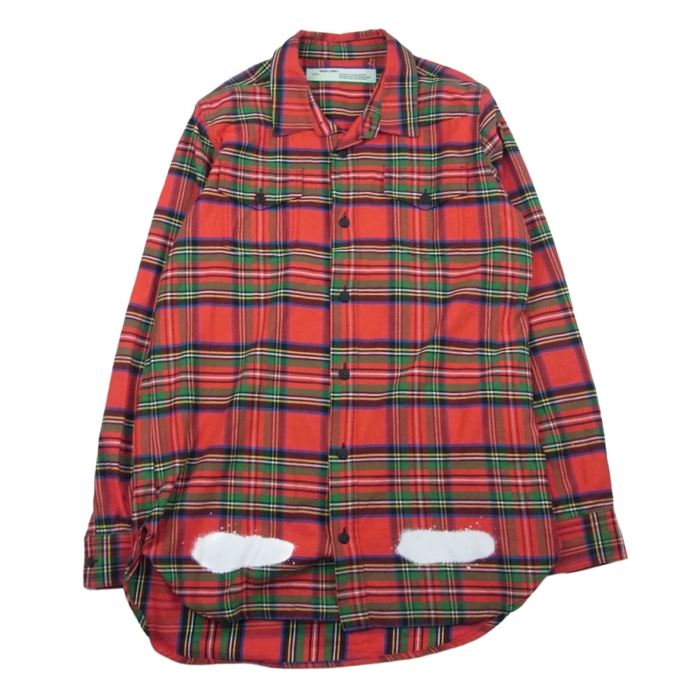 OFF-WHITE オフホワイト 長袖シャツ 17SS DIAG SPRAY CHECK SHIRT ダイアグナル スプレープリント チェック 長袖シャツ レッド系 M【中古】