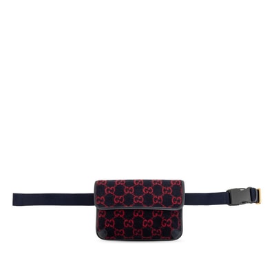 グッチ GGウール ウエストバッグ ボディバッグ 598181 ネイビー レッド ウール レザー レディース GUCCI 【中古】