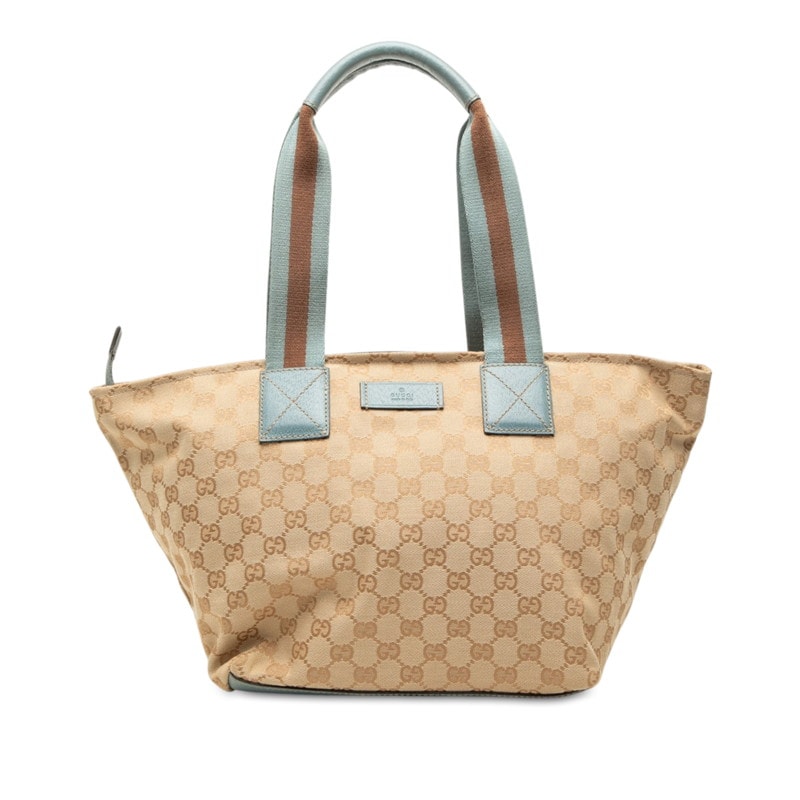 グッチ GGキャンバス トートバッグ ショルダーバッグ 131230 ベージュ ブルー キャンバス レザー レディース GUCCI 中古