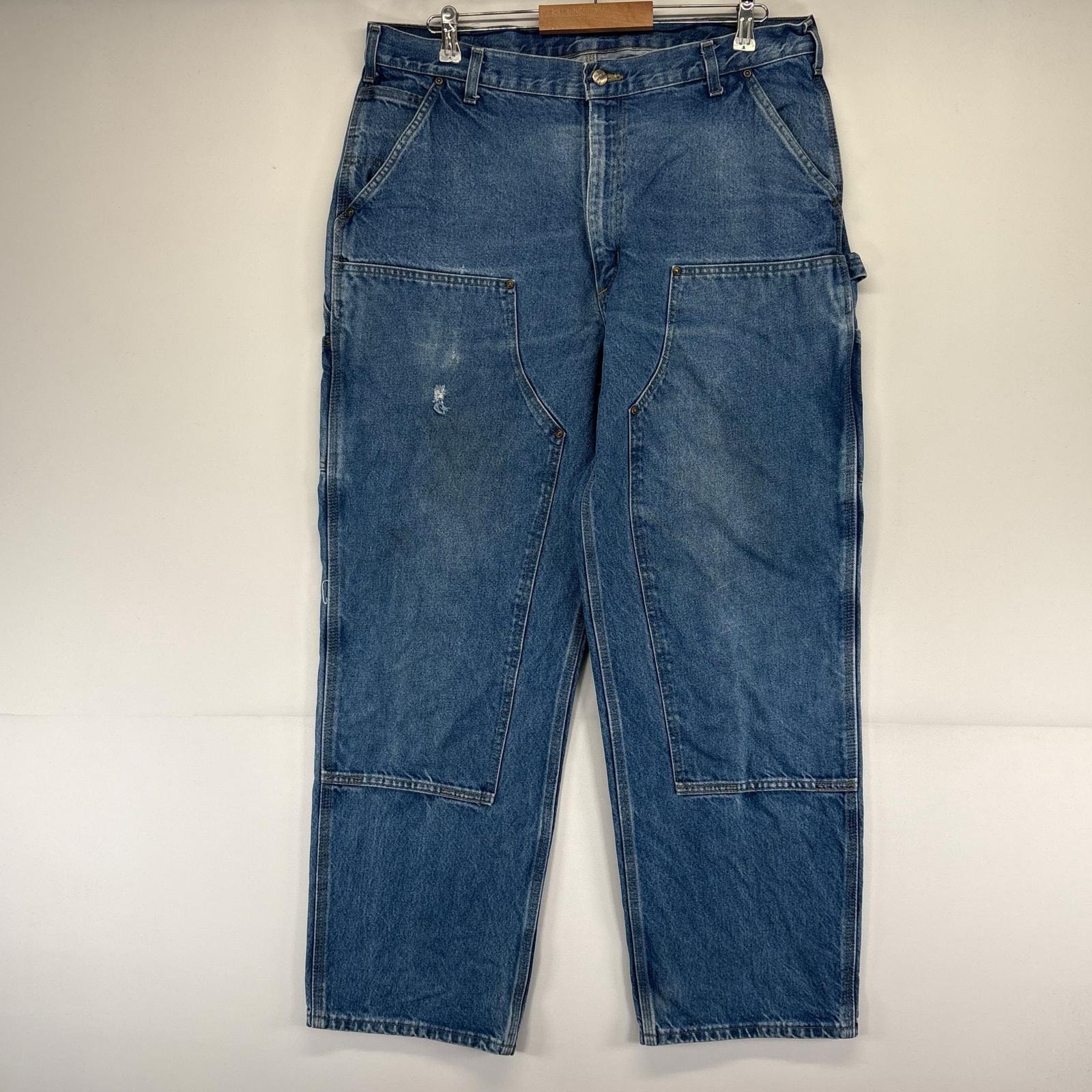 古着 カーハート Carhartt デニム パンツ ペインター ダブルニー ハンマーループ ワンポイント 大きいサイズ w38×L32  ブルー系 メンズ