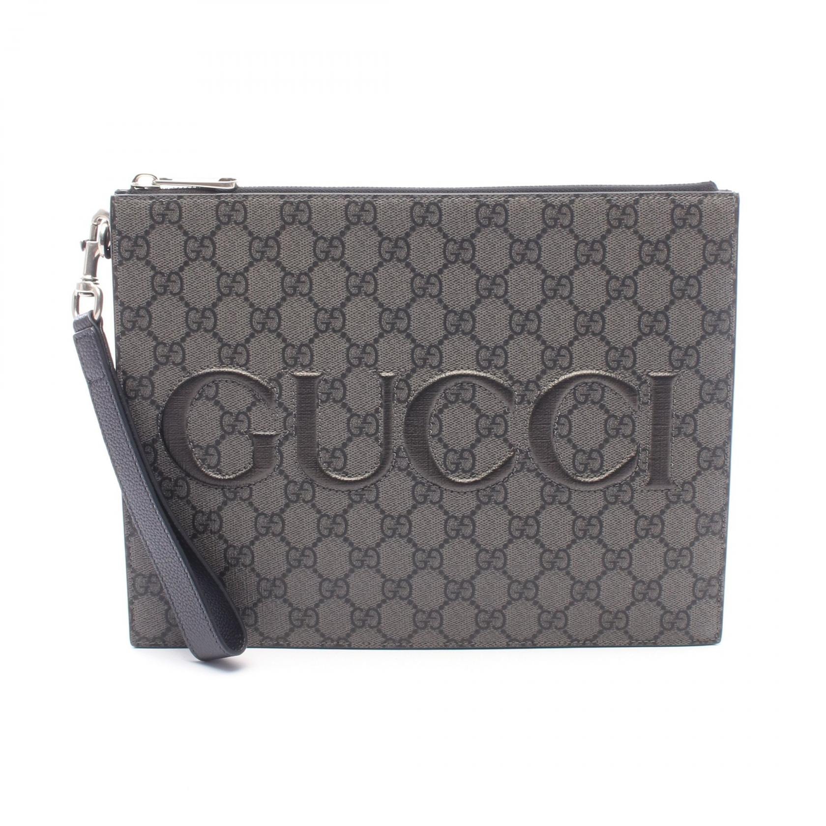 グッチ GUCCI GGスプリーム セカンドバッグ クラッチバッグ バッグ PVCコーティングキャンバス レザー メンズ グレー系 / ブラック系 768374 【中古】