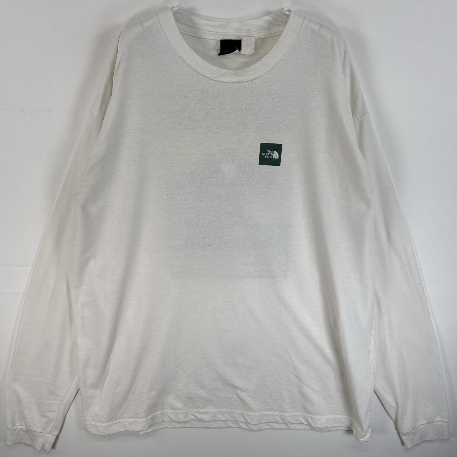古着 ザ・ノースフェイス THE NORTH FACE 長袖Tシャツ 両面 染み込みプリント クルーネック 大きいサイズ  ホワイト メンズ