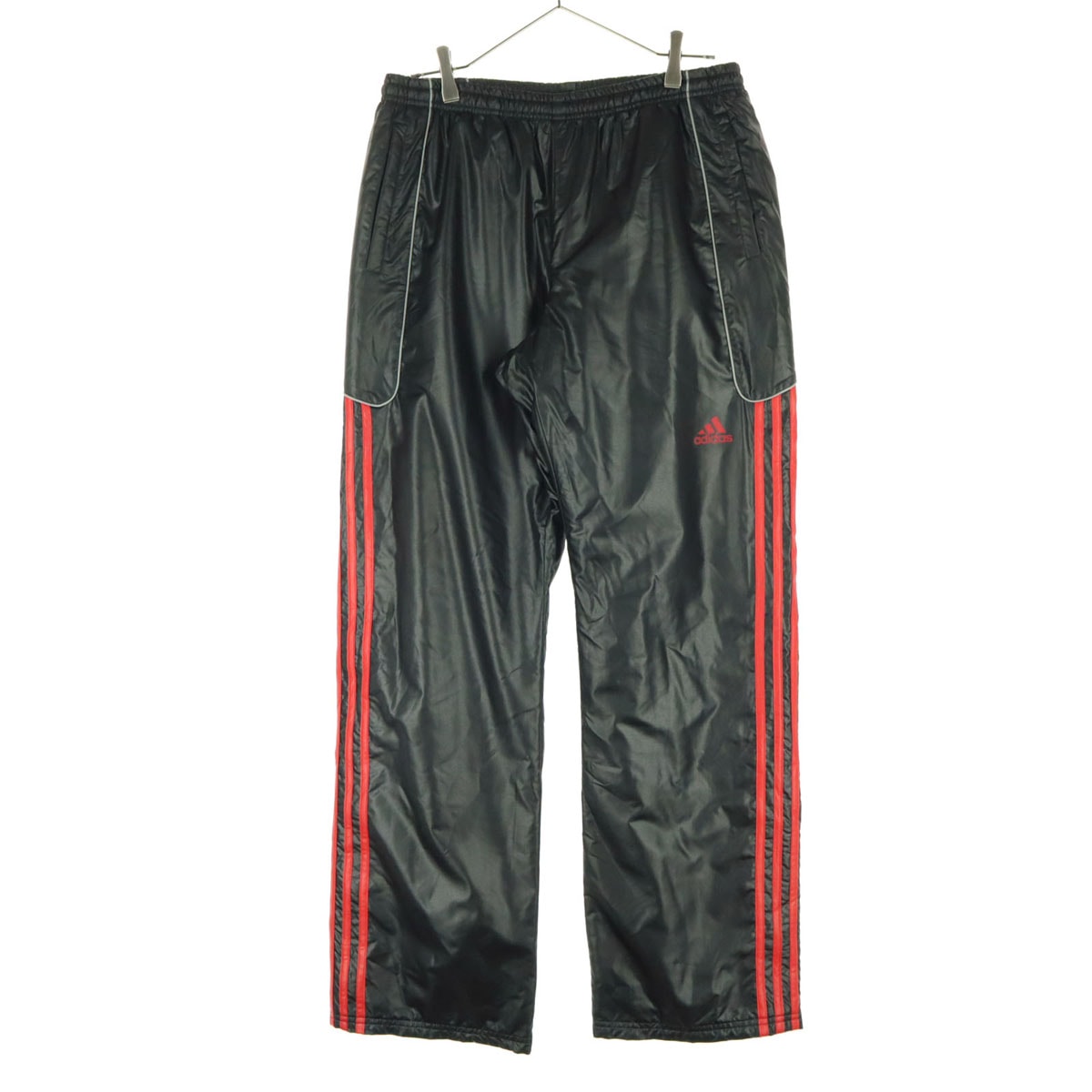 美品 adidas アディダス ワンポイントロゴ シャカシャカ 中綿ロングパンツ O ブラック