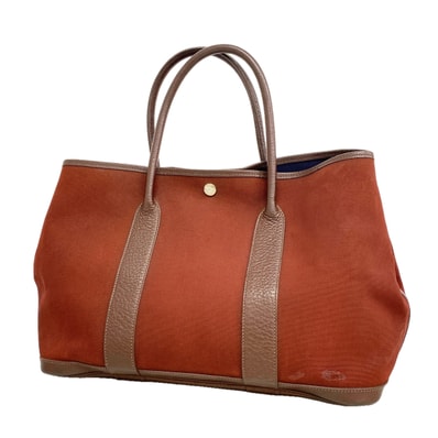 ★SALE【6id6186】エルメス トートバッグ ガーデンパーティPM トワルオフィシエ ブラウン シルバー金具 □I刻印【中古】レディース