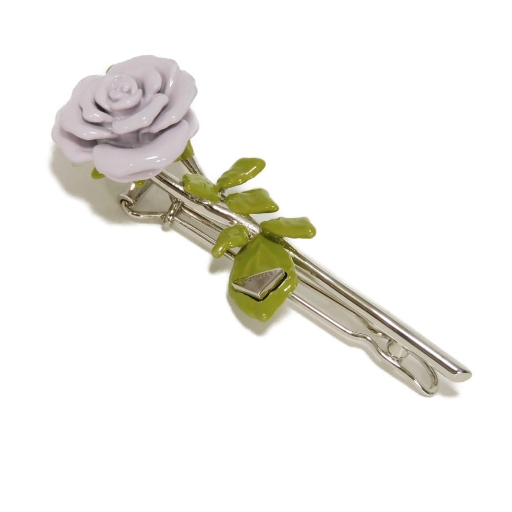 PRADA プラダ ローズ ヘアクリップ 24AW ミウッチャプラダ ラフシモンズ バラ 花 ラベンダー パステル ライト パープル グリーン シルバー 未使用 トライアングルロゴ エナメル グリチネ バレッタ 1IF193 2AR3 F0230