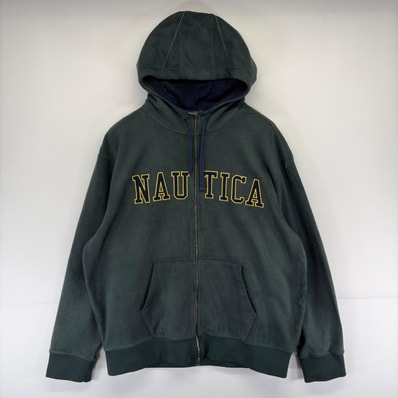 古着 ノーティカ NAUTICA フリース パーカー フルジップ ロゴワッペン 大きいサイズ フーディ XL グリーン系 メンズ