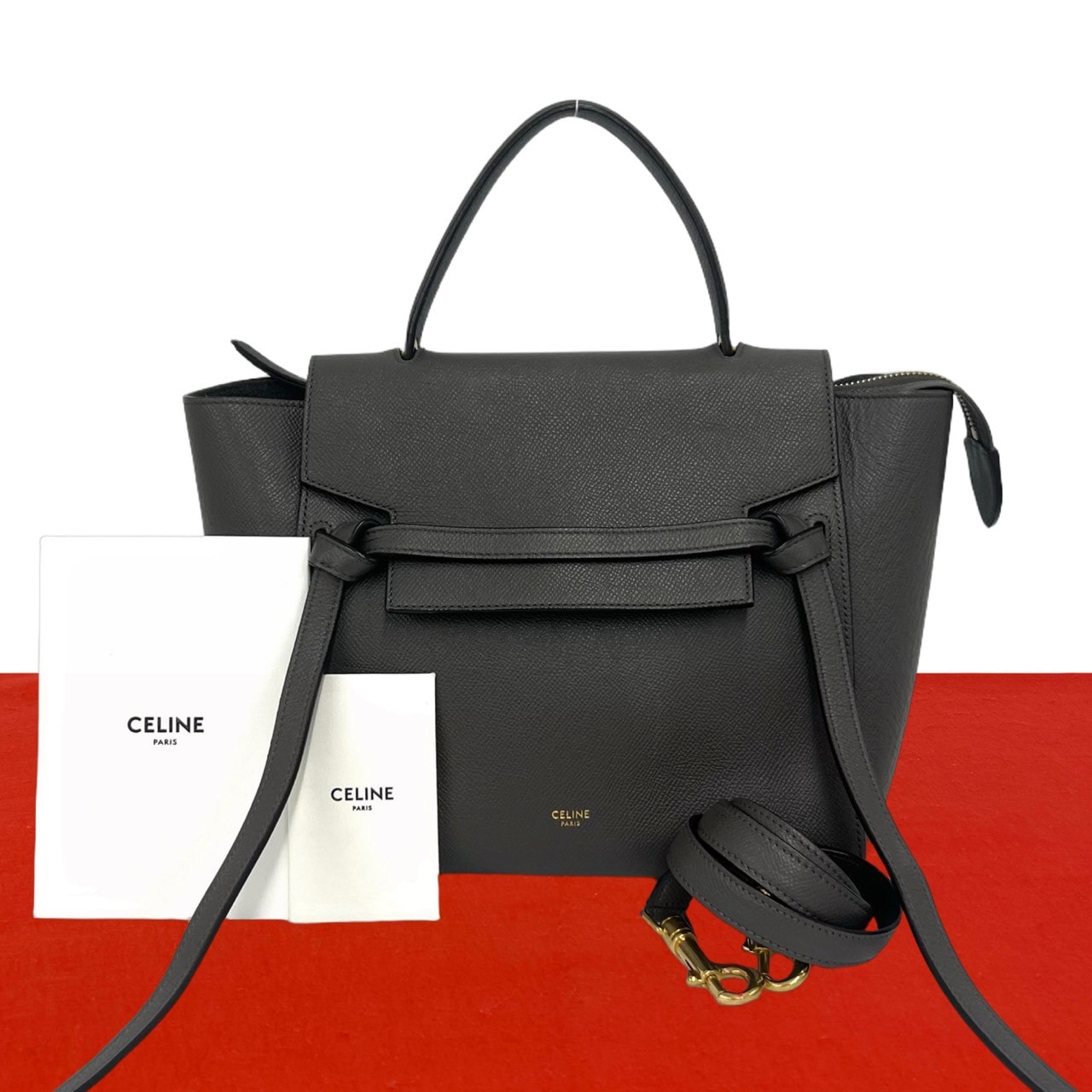 CELINE セリーヌ ベルトバッグ マイクロ レザー ショルダーバッグ グレー
 34587