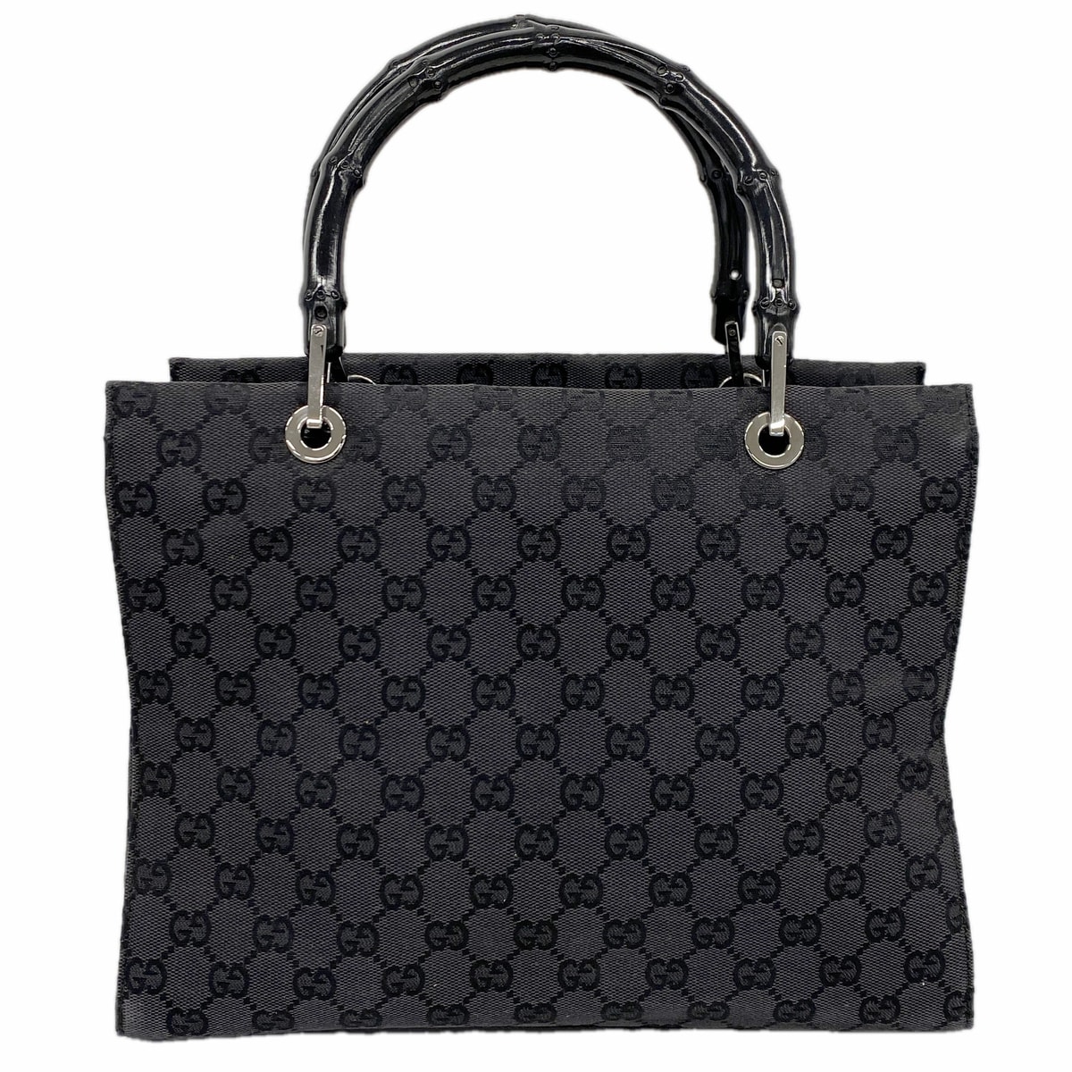 【6ke5567】グッチ ハンドバッグ GGキャンバス バンブー 002 1016 キャンバス ブラック シルバー金具【中古】レディース