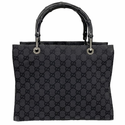 【6ke5567】グッチ ハンドバッグ GGキャンバス バンブー 002 1016 キャンバス ブラック シルバー金具【中古】レディース