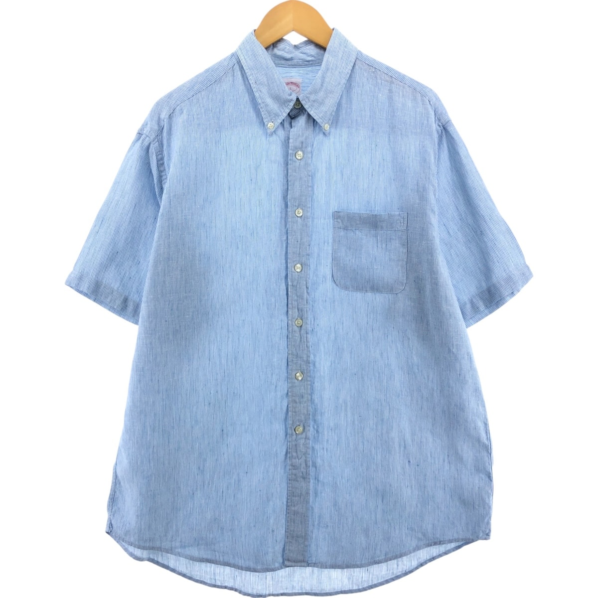 古着 ブルックスブラザーズ Brooks Brothers ストライプ柄 半袖 リネンシャツ メンズL相当/eaa553984