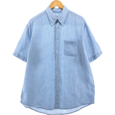 古着 ブルックスブラザーズ Brooks Brothers ストライプ柄 半袖 リネンシャツ メンズL相当/eaa553984
