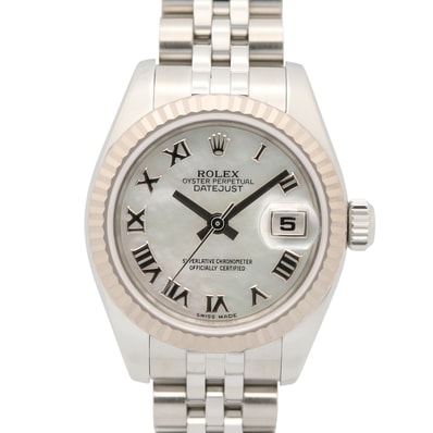 ロレックス ROLEX デイトジャスト D番 腕時計 時計 K18WG(ホワイトゴールド) ステンレススチール レディース ホワイト系 ホワイトシェル/ローマ 179174NR 【中古】