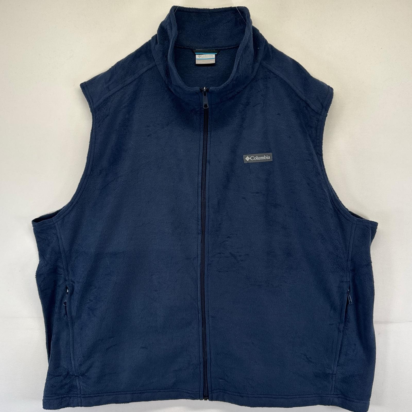 古着 コロンビア Columbia ベスト フルジップ ワンポイントロゴ 大きいサイズ フリース 4X  ネイビー系 メンズ