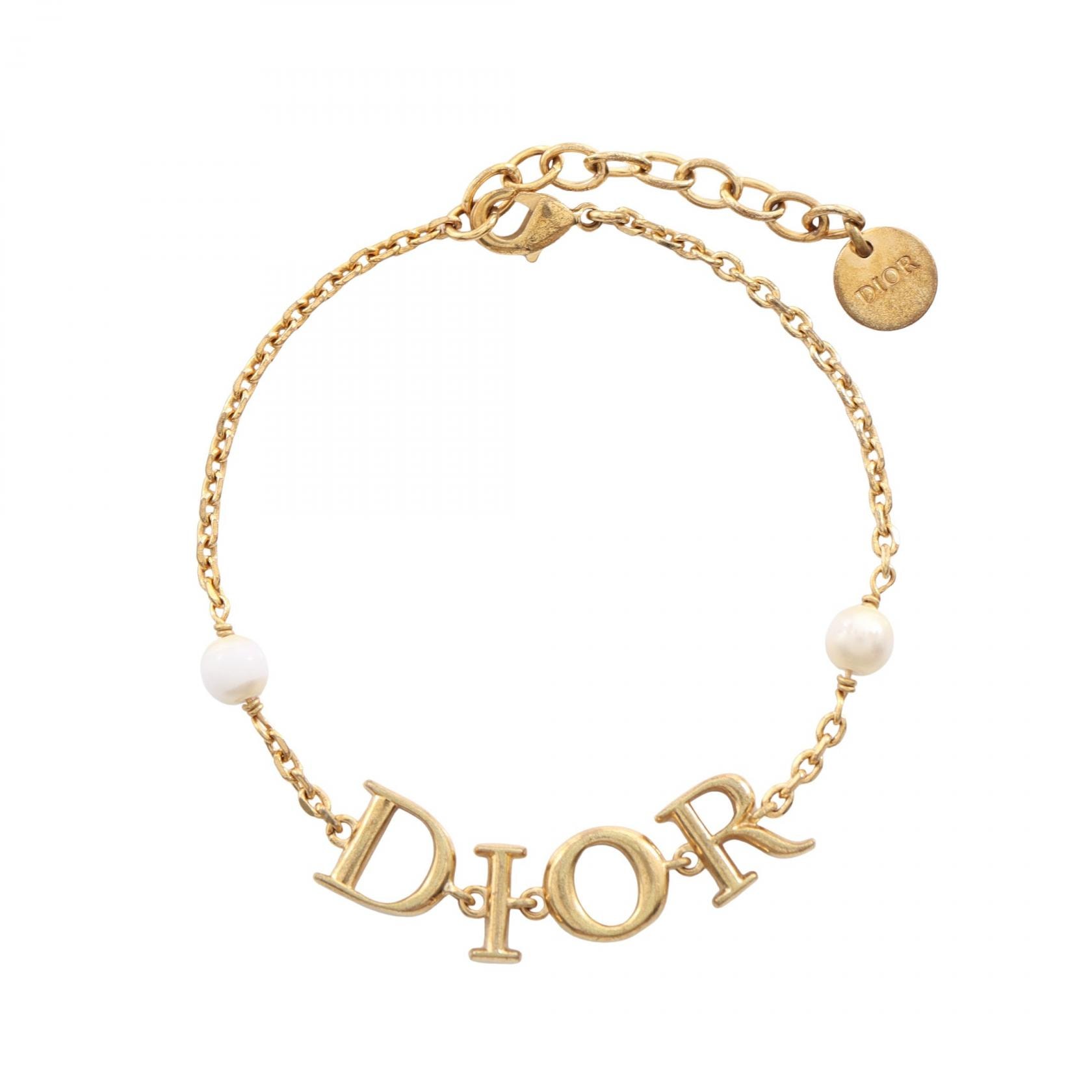 ディオール Dior DIORロゴ ブレスレット アクセサリー GP(ゴールドメッキ) フェイクパール レディース ゴールド系 / ホワイト系 【中古】