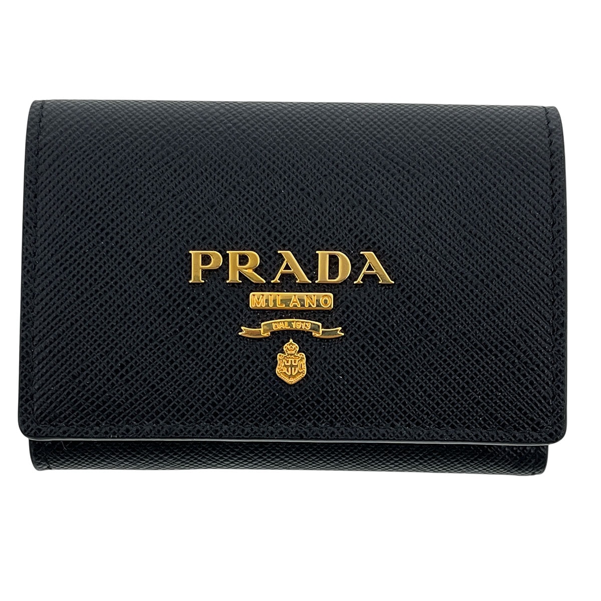 【再値下げ】 PRADA プラダ サフィアーノ 三つ折り財布 1MH043 レザー ブラック ゴールド レディース【中古】