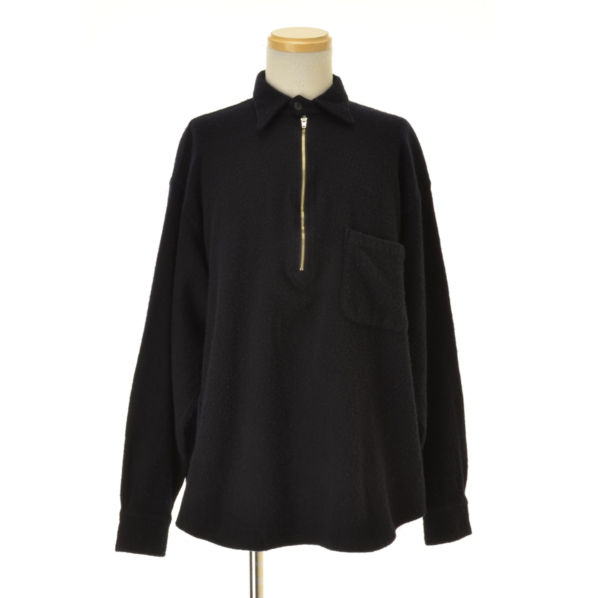 COMOLI Milled Wool Half-Zip Shirt "Navy"