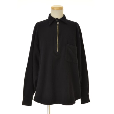 COMOLI Milled Wool Half-Zip Shirt "Navy"