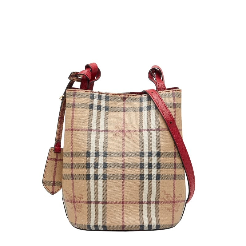 バーバリー ノバチェック シャドーホース ショルダーバッグ ベージュ レッド PVC レザー レディース BURBERRY 【中古】