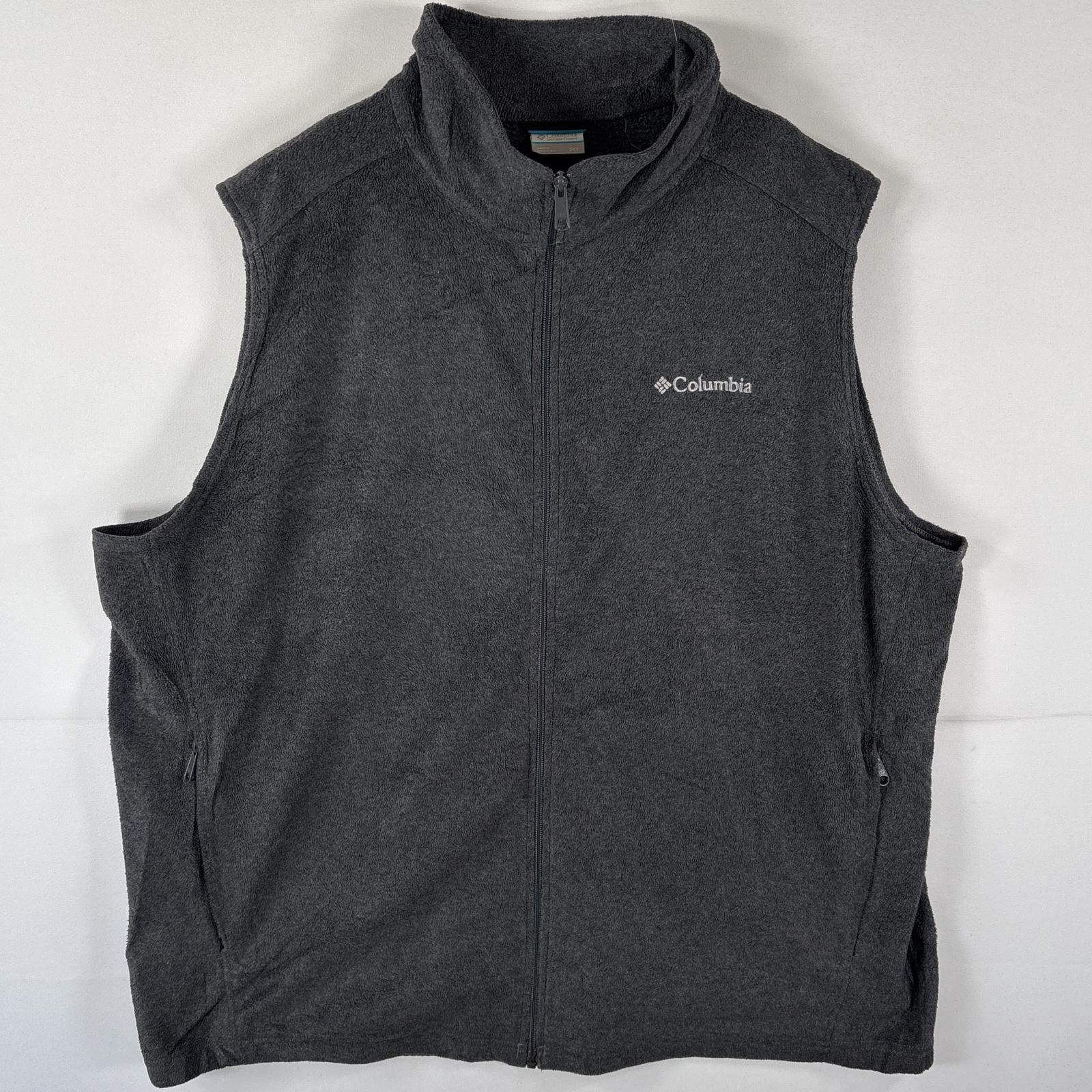 古着 コロンビア Columbia フリースベスト フルジップ ワンポイントロゴ刺繍 アウトドア 大きいサイズ XLT  ダークグレー メンズ