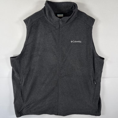 古着 コロンビア Columbia フリースベスト フルジップ ワンポイントロゴ刺繍 アウトドア 大きいサイズ XLT ダークグレー メンズ